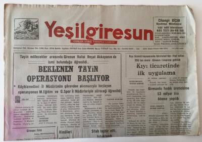 Yeşil Giresun Gazetesi - 14 Ocak 1992 - Giresunlu Fındık Üreticisine 53 Milyar Lira Ödeme Yapıldı - GZ43856 - 2