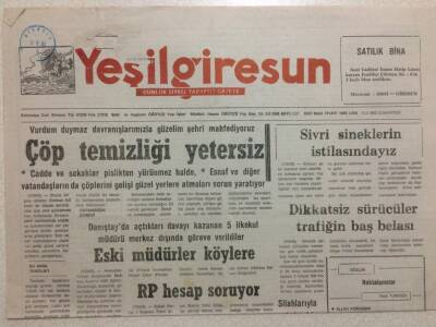 Yeşil Giresun Gazetesi 15 Ağustos 1992 - Çöp Temizliği Yetersiz GZ32053 - 1