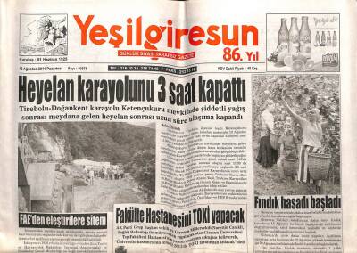 Yeşil Giresun Gazetesi 15 Ağustos 2011 - Fakülte Hastanesini TOKİ Yapacak GZ108069 - 1