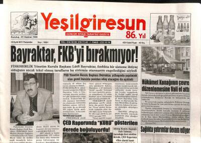 Yeşil Giresun Gazetesi 15 Eylül 2011 - Bayraktar FKByi Bırakmıyor GZ108341 - 1