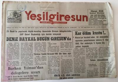 Yeşil Giresun Gazetesi - 15 Ocak 1992 - Deniz Baykal Bugün Giresunda - GZ43857 - 2