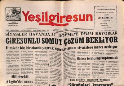 Yeşil Giresun Gazetesi 15 Ocak 2000 - Serbest Piyasada Fındık 900 Bin Lira GZ77891 - 1