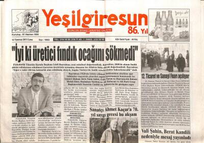 Yeşil Giresun Gazetesi 15 Temmuz 2011 - Tarihi Kiliseyi Defineciler Talan Etti GZ108028 - 1