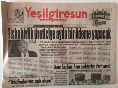 Yeşil Giresun Gazetesi 16 Ağustos 2007 - Fiskobirlik Üreticiye Ayda Bir Ödeme Yapacak GZ28994 - 1
