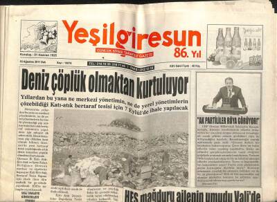Yeşil Giresun Gazetesi 16 Ağustos 2011 - Deniz Çöplük Olmaktan Kurtuluyor GZ108735 - 1
