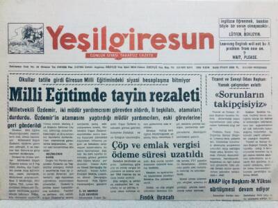Yeşil Giresun Gazetesi 16 Haziran 1994 - Milli Eğitimde Tayin Rezaleti GZ41098 - 1