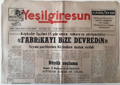 Yeşil Giresun Gazetesi 16 Kasım 1998 - Fabrikayı Bize Devredin GZ28967 - 1