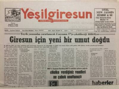 Yeşil Giresun Gazetesi 16 Mayıs 2003 - Giresun İçin Yeni Bir Umut Doğdu GZ34463 - 1