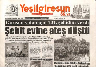 Yeşil Giresun Gazetesi 16 Temmuz 2011 - Giresun Vatan İçin 101. Şehidini Verdi GZ108034 - 1