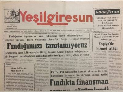 Yeşil Giresun Gazetesi 17 Ağustos 1998 - Fındığımızı Tanıtamıyoruz GZ34444 - 1