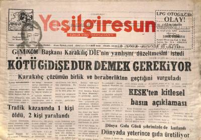 Yeşil Giresun Gazetesi 17 Ekim 2000 - GİMİKOM Başkanı Karakılıç DİEnin Yanlışını Düzeltmesini İstedi GZ96350 - 1