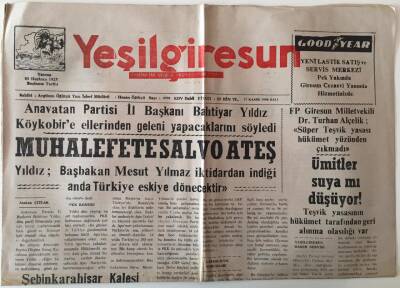 Yeşil Giresun Gazetesi 17 Kasım 1998 - Muhalefetesalvo Ateş GZ28963 - 1