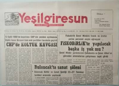 Yeşil Giresun Gazetesi 17 Temmuz 1992 Bulancakta Sanat Şöleni -GZ37447 - 1