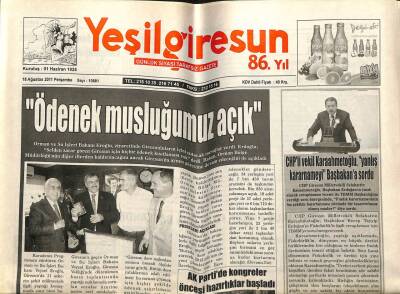 Yeşil Giresun Gazetesi 18 Ağustos 2011 - Ödenek Musluğumuz Açık GZ108734 - 1