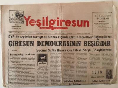 Yeşil Giresun Gazetesi 18 Ekim 1999 - Giresun Demokrasinin Beşiğidir GZ28663 - 1