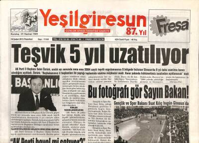 Yeşil Giresun Gazetesi 18 Şubat 2013 - Gençlik Ve Spor Bakanı Suat Kılıç Bugün Giresunda GZ93785 - 1