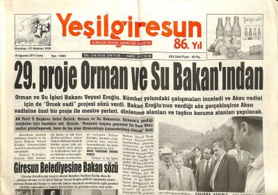 Yeşil Giresun Gazetesi 19 Ağustos 2011 - 29. Proje Orman Ve Su Bakanından GZ101992 - 1