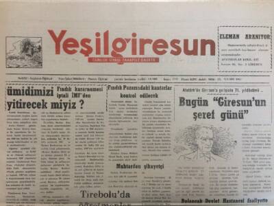 Yeşil Giresun Gazetesi 19 Eylül 1995 - Bugün Giresunun Şeref Günü GZ35252 - 1