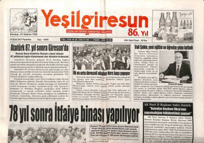 Yeşil Giresun Gazetesi 19 Eylül 2011 - 78 Yıl Sonra İtfaiye Binası GZ108318 - 1
