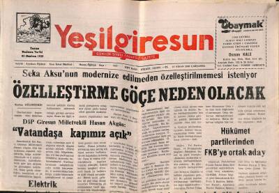 Yeşil Giresun Gazetesi 19 Nisan 2000 - Seka Aksunun Modernize Edilmeden Özelleştirilmemesi İsteniyor GZ77929 - 1