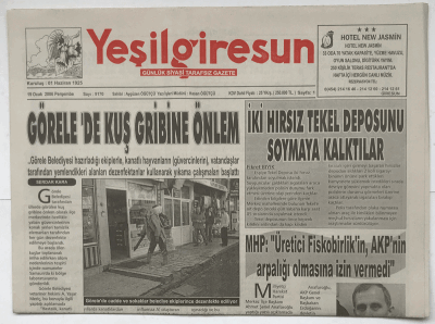 Yeşil Giresun Gazetesi 19 Ocak 2006 - 1654 Kişiye İşsizlik Parası Ödeniyor GZ3626 - 1