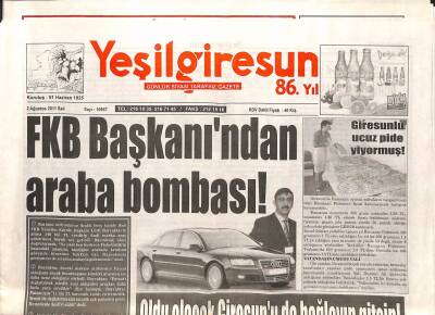 Yeşil Giresun Gazetesi 2 Ağustos 2011 - FKB Başkanından Araba Bombası GZ108038 - 1