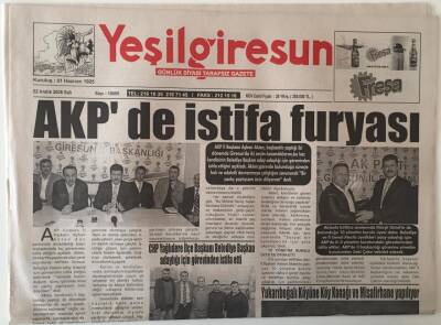 Yeşil Giresun Gazetesi 2 Aralık 2008 - AKPde İstifa Furyası GZ28946 - 1