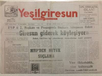 Yeşil Giresun Gazetesi 2 Ekim 2000 - Giresun Giderek Köyleşiyor GZ38237 - 1