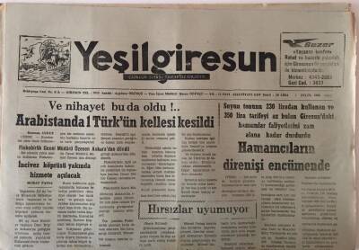 Yeşil Giresun Gazetesi 2 Eylül 1986 - Arabistan da 1 Türkün Kellesi Kesildi GZ28972 - 1