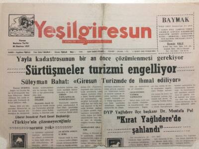Yeşil Giresun Gazetesi 2 Mart 2000 - Sürtüşmeler Turizmi Engelliyor GZ34459 - 1