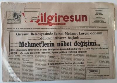 Yeşil Giresun Gazetesi 2 Nisan 1994 - Giresun Belediyesinde İkinci Mehmet Larçın Dönemi Başladı GZ28605 - 1