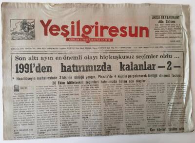 Yeşil Giresun Gazetesi - 2 Ocak 1992 - 1991den Hatırımızda Kalanlar 2 - GZ43840 - 2