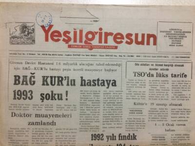 Yeşil Giresun Gazetesi 2 Ocak 1993 - Bağ Kurlu Hastaya 1993 Şoku GZ32058 - 1