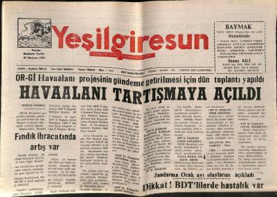 Yeşil Giresun Gazetesi 2 Şubat 2000 - OR-Gİ Havaalanı Projesinin Gündeme Getirilmesi İçin Dün Toplantı Yapıldı GZ77834 - 1