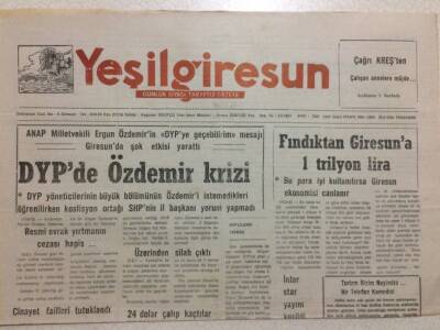Yeşil Giresun Gazetesi 20 Ağustos 1992 - DYPde Özdemir Krizi GZ32051 - 1