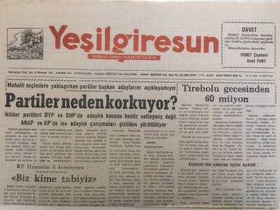 Yeşil Giresun Gazetesi 20 Aralık 1993 - Partiler Neden Korkuyor GZ35242 - 1