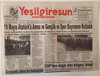 Yeşil Giresun Gazetesi 20 Mayıs 2004 - 19 Mayıs Atatürkü Anma Ve Gençlik Ve Spor Bayramını Kutladık GZ28662 - 1