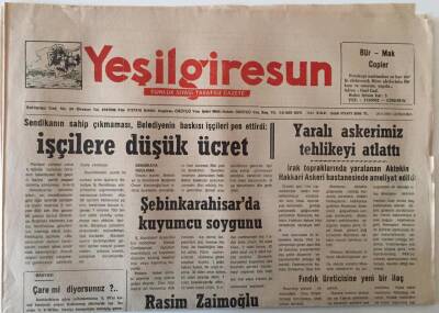 Yeşil Giresun Gazetesi 20 Nisan 1994 - İşçilere Düşük Ücret , Yaralı Askerlerimiz Tehlikeyi Atlattı GZ28617 - 1
