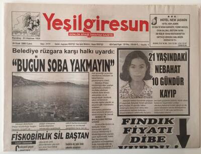 Yeşil Giresun Gazetesi 20 Ocak 2006 - Belediye Rüzgara Karşı Halkı Uyardı Bugün Soba Yakmayın GZ28907 - 1