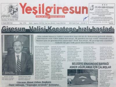 Yeşil Giresun Gazetesi 21 Eylül 2004 - Giresun Valisi Kocatepe Hızlı Başladı GZ41137 - 1