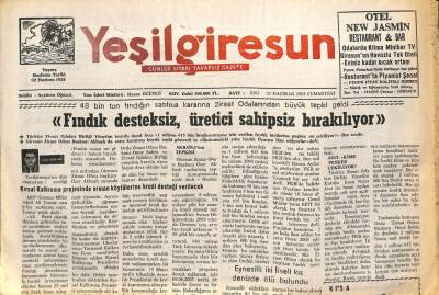 Yeşil Giresun Gazetesi 21 Haziran 2003 - Fındık Desteksiz Üretici Sahipsiz GZ101626 - 2