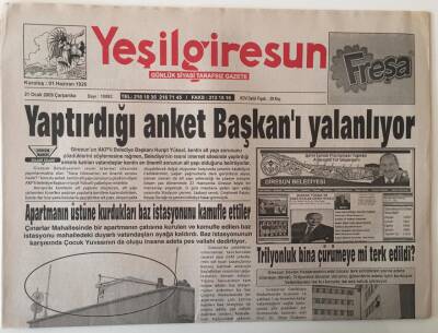 Yeşil Giresun Gazetesi 21 Ocak 2009 - Yaptırdığı Anket Hurşit Başkanı Yalanlıyor GZ28923 - 1