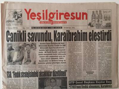 Yeşil Giresun Gazetesi 21 Temmuz 2009 - Canikli Savundu , Karaibrahim Eleştirdi GZ31011 - 1