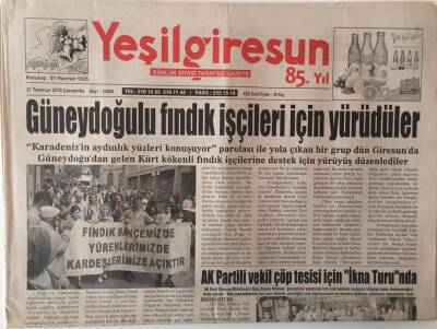 Yeşil Giresun Gazetesi 21 Temmuz 2010 - Güneydoğulu Fındık İşçileri İçin Yürüdüler GZ28996 - 1