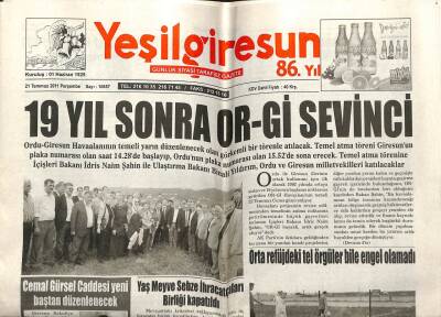 Yeşil Giresun Gazetesi 21 Temmuz 2011 - 19 Yıl Sonra Or-Gi Sevinci GZ108728 - 1