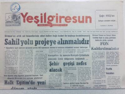 Yeşil Giresun Gazetesi 22 Ağustos 1992 - Sahil Yolu Projeye Alınmalıdır GZ40788 - 1
