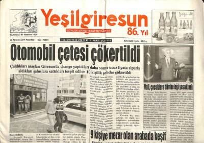 Yeşil Giresun Gazetesi 22 Ağustos 2011 - Otomobil Çetesi Çökertildi GZ101990 - 1