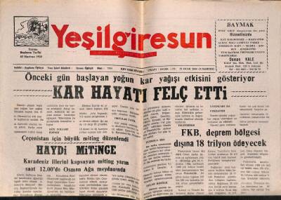 Yeşil Giresun Gazetesi 22 Ocak 2000 - FKB , Deprem Bölgesi Dışına 18 Trilyon Ödeyecek GZ77916 - 1