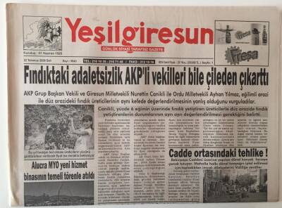 Yeşil Giresun Gazetesi 22 Temmuz 2008 - Fındıktaki Adaletsizlik AKPli Vekilleri Bile Çileden Çıkarttı GZ28948 - 1