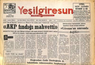 Yeşil Giresun Gazetesi 23 Haziran 2003 - AKP Fındığı Mahfetti GZ101625 - 1